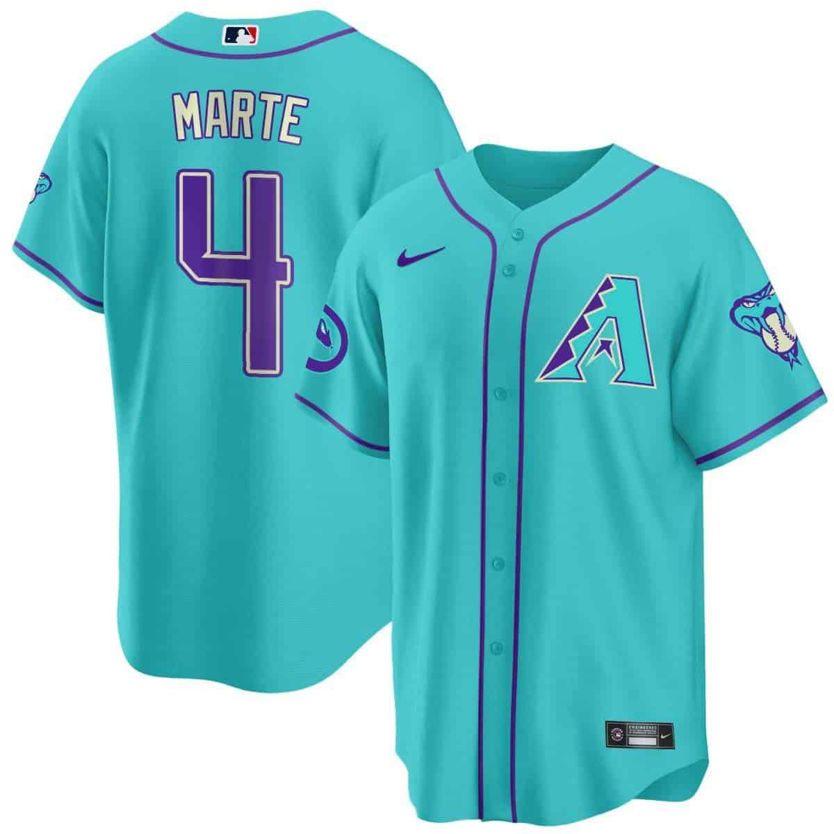 Men Arizona Diamondback #4 Marte Light Blue Nike 2024 Teal Purple MLB Jersey style 2